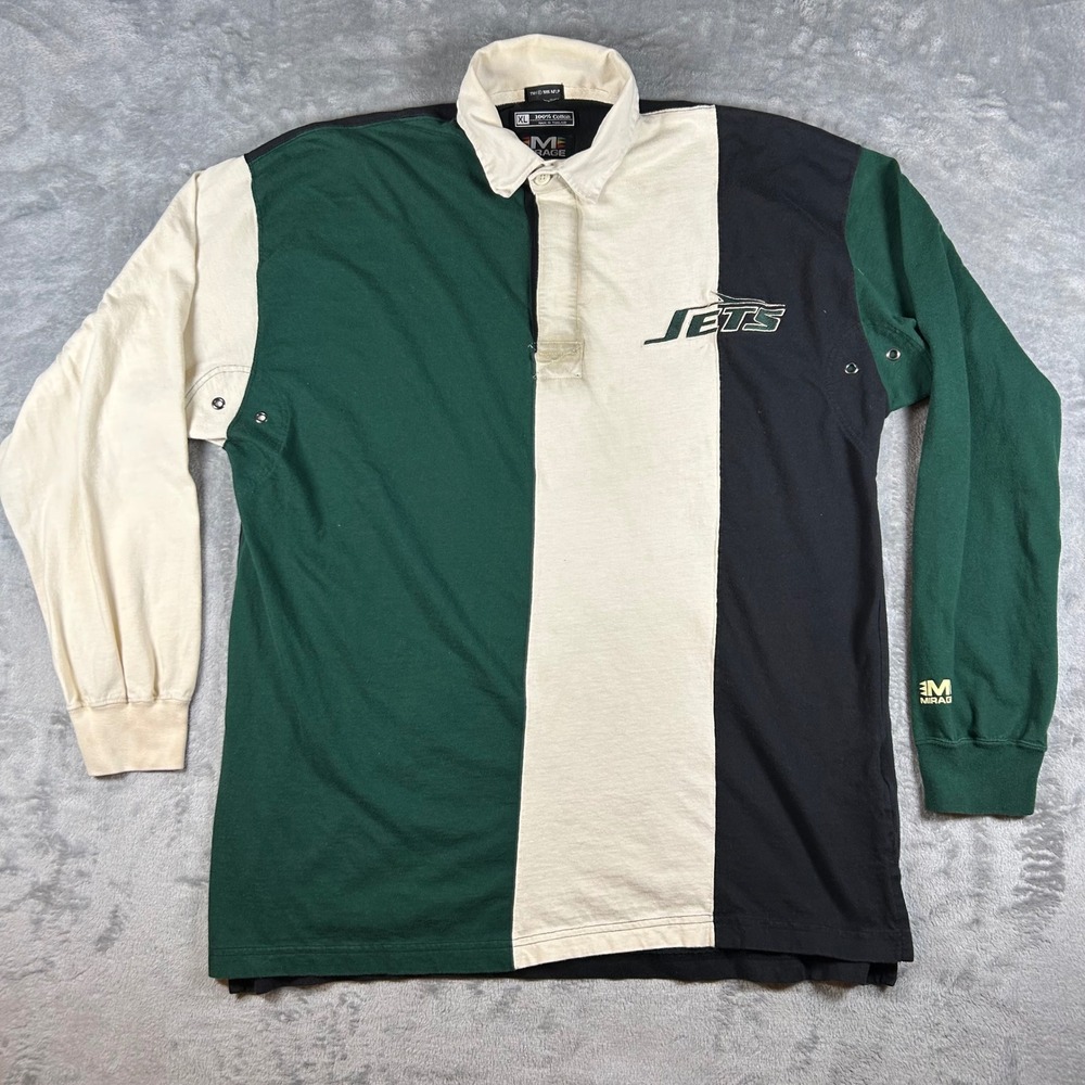 Vintage 1995 New York Jets Mirage Rugby Shirt XL Colorblock Polo Long Sleeve NFL